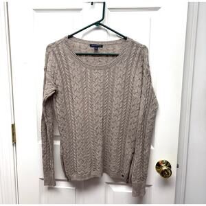 American Eagle Sweater, Crew Cable Knit, Light Brown Cotton Wool, Women's Size S